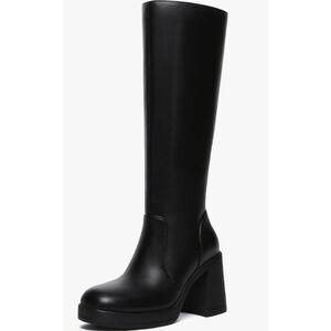 Knee High Black Boots Platform Square Toe Chunky Heel